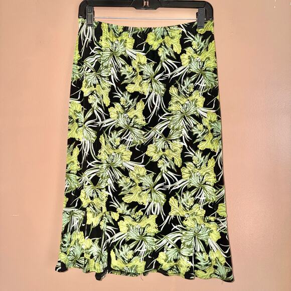 Citiknit Women's Green Black Floral Print Maxi Skirt - Size Medium - Picture 1 of 7
